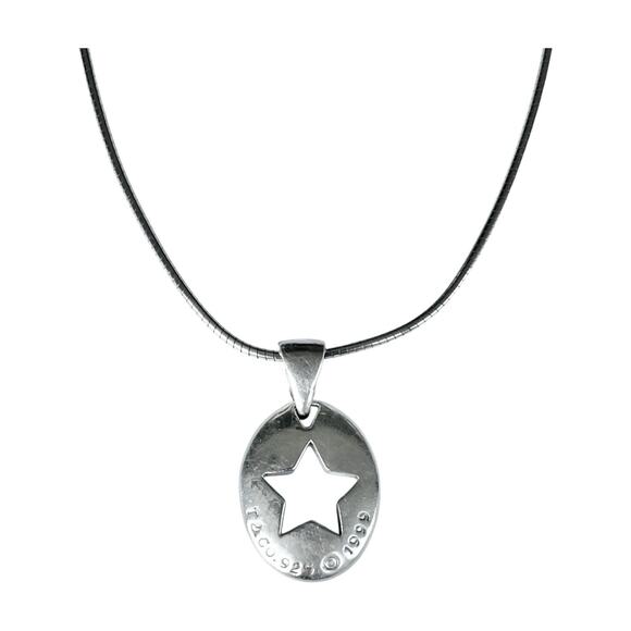 1999 Tiffany & Co. Sterling Silver .925 Oval Stencil Star Choker Necklace 16” - Picture 1 of 11